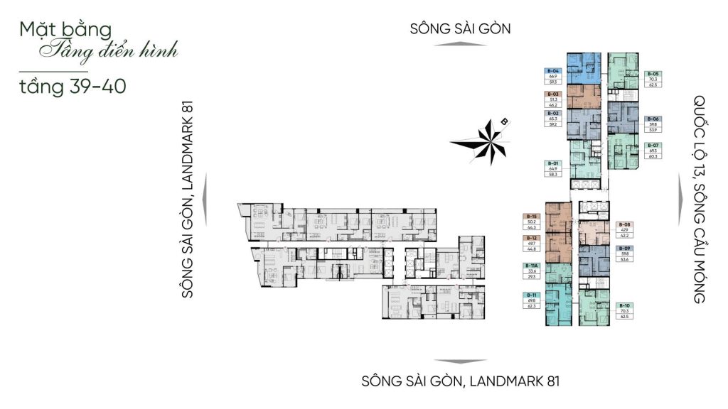 Mặt bằng điển hình tầng 39, 40 dự án AT Saigon Riverside