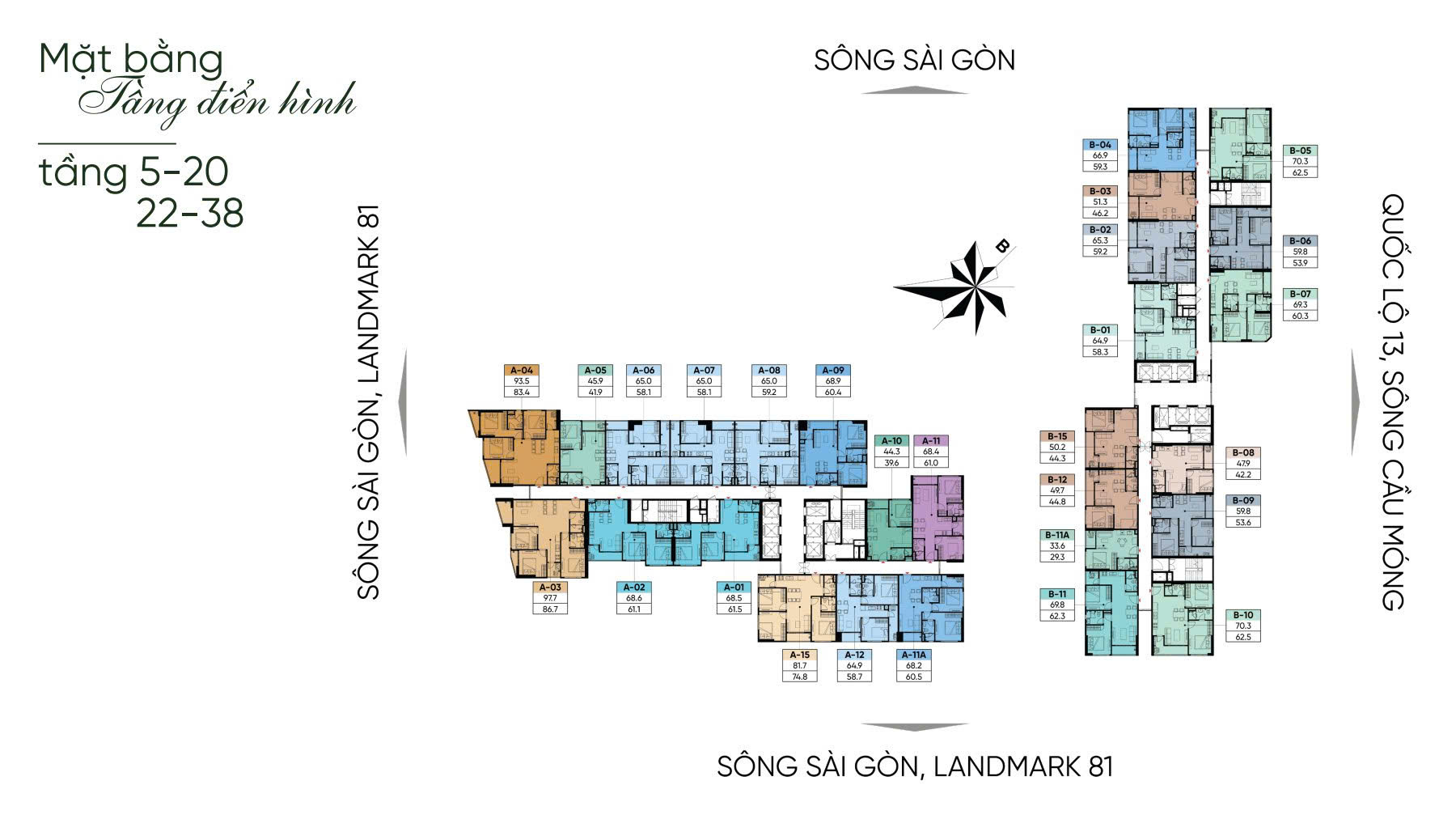 Mặt bằng điển hình tầng 5 đến tầng 38 dự án AT Saigon Riverside