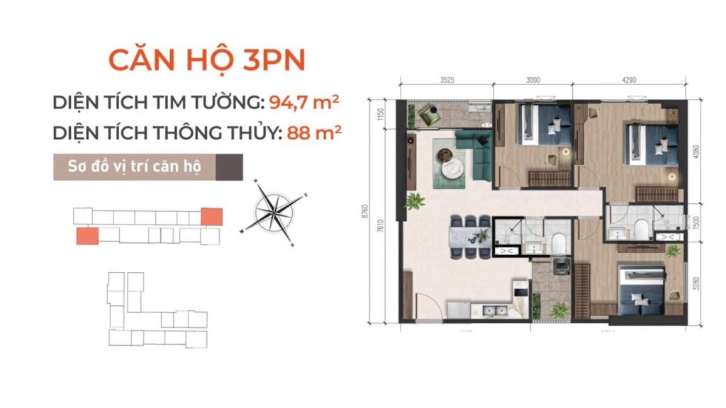 Thiết kế căn hộ 3 phòng ngủ tại dự án A&T Saigon Riverside