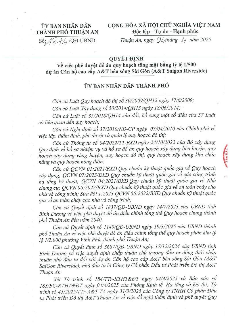 Pháp lý quy hoạch 1/500 dự án A&T Saigon Riverside