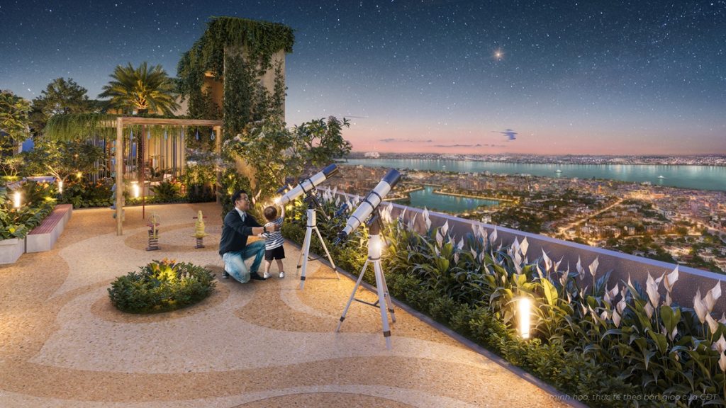 Sky garden và sky bridge trên tầng thượng của dự án giúp cư dân ngắm nhìn toàn cảnh thành phố A&T Saigon Riverside