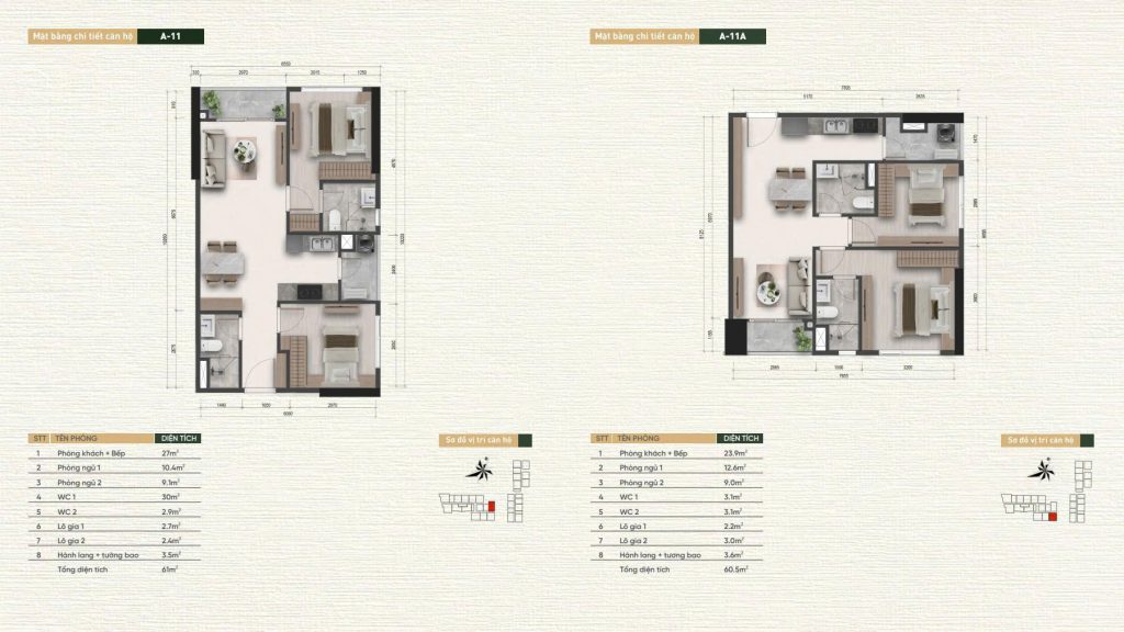 Layout thiết kế căn hộ A-11, A-11A